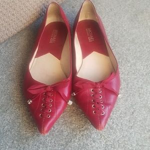 Red Leather Lace Up Michael Kors Flats